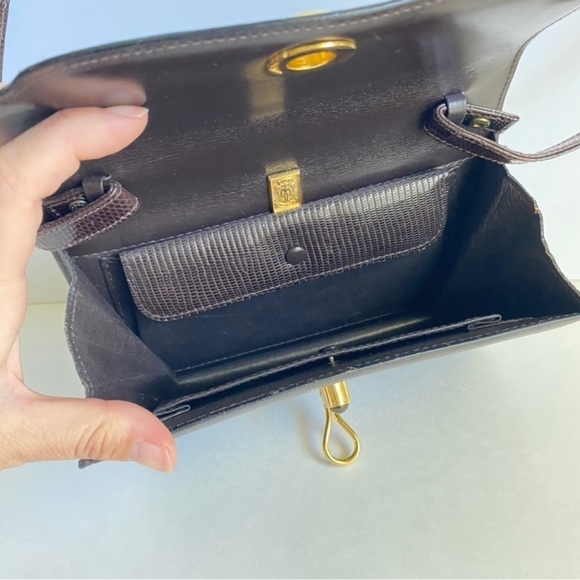 Vintage Gucci Lizard Skin Shoulder Bag Brown Reptile Purse Tigers Eye Clasp 80s - Picture 5 of 13